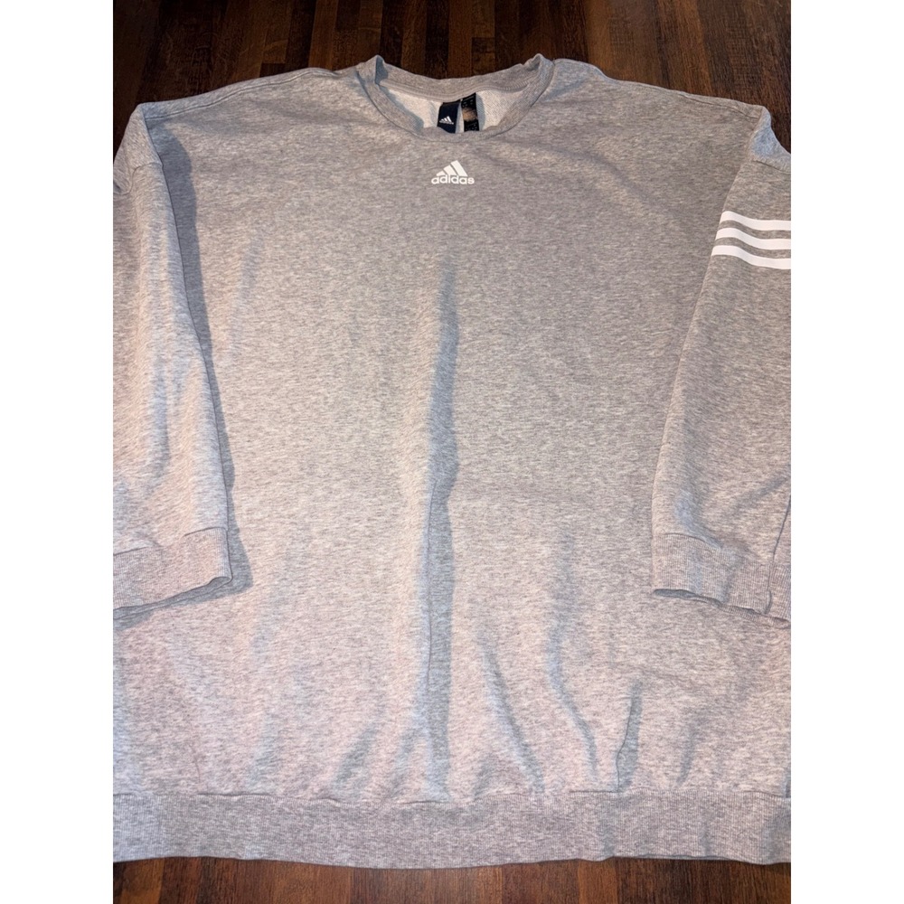 Adidas Womens XL Gray Crewneck Sweatshirt Big Logo Back 3 Stripe Sleeve Heather